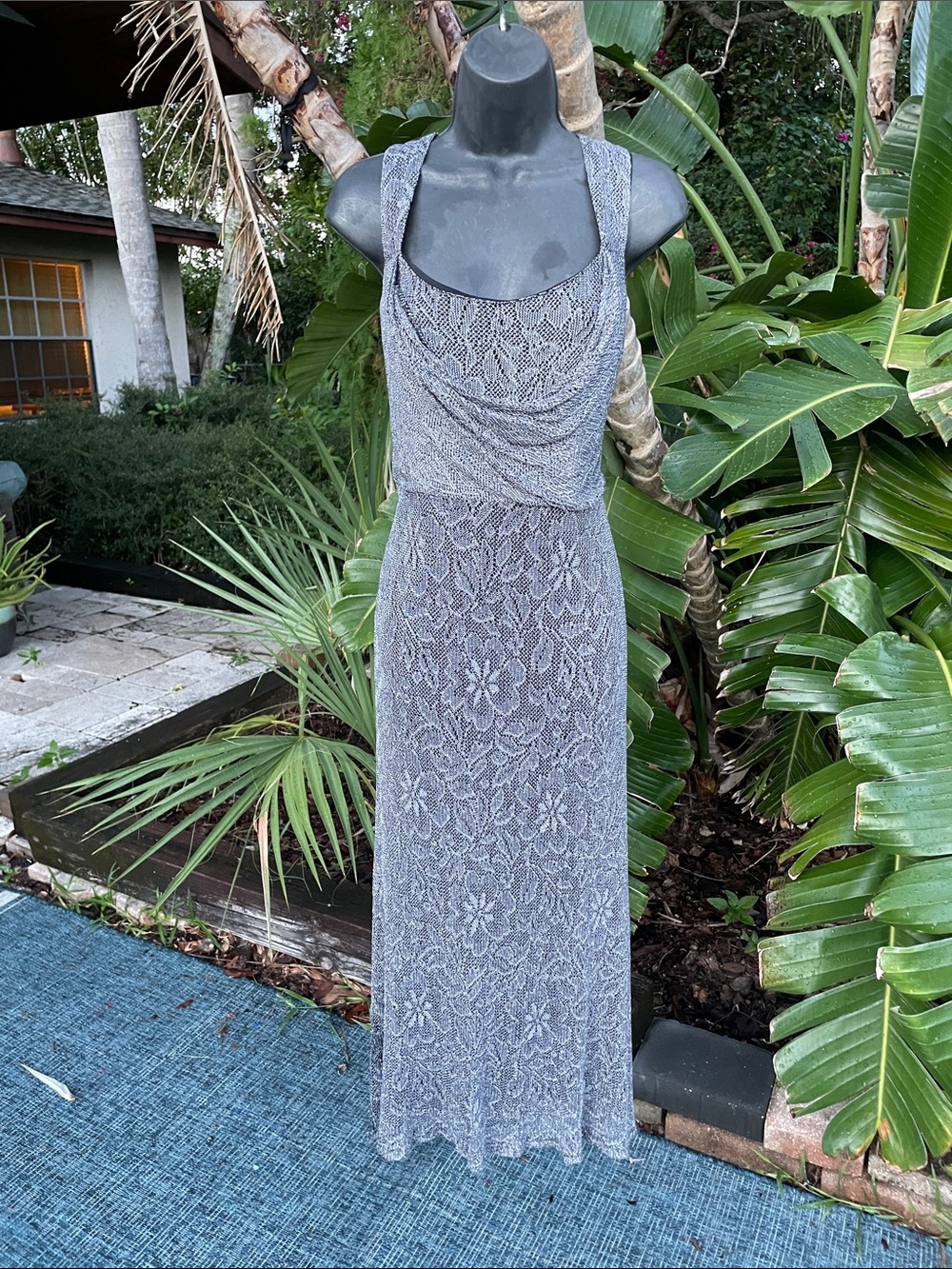 Silver lace midi dress